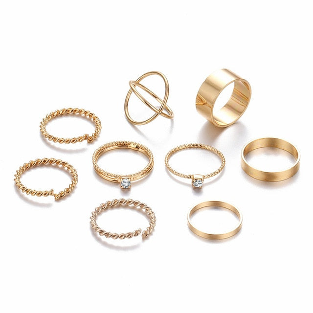 Minimalist Gold Sliver Rings Set For Women 2019 Punk Geometric Crystal Round Twist Knuckle Ring Female Fashion Finger Jewelry