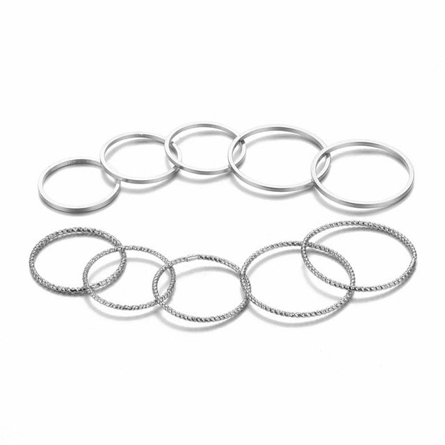 Minimalist Gold Sliver Rings Set For Women 2019 Punk Geometric Crystal Round Twist Knuckle Ring Female Fashion Finger Jewelry