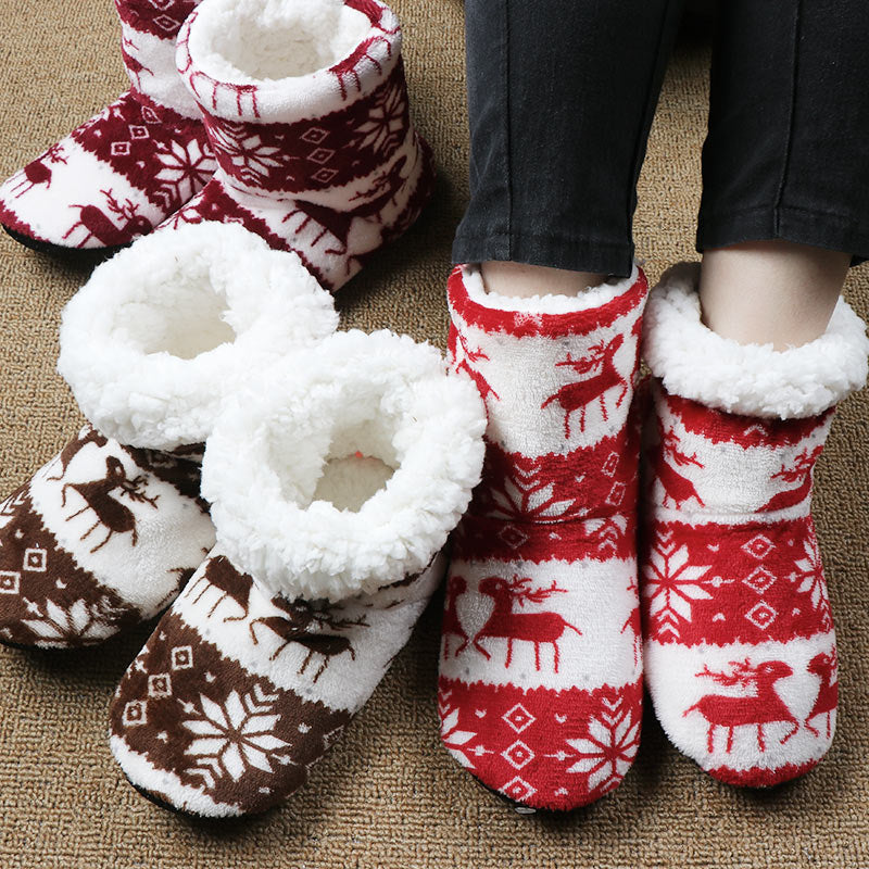 Home Slippers Women Winter Floor Shoes Christmas Elk Indoor Socks Shoes Warm Fur Slides Ladies Plush Slippers Pantoffels Dames