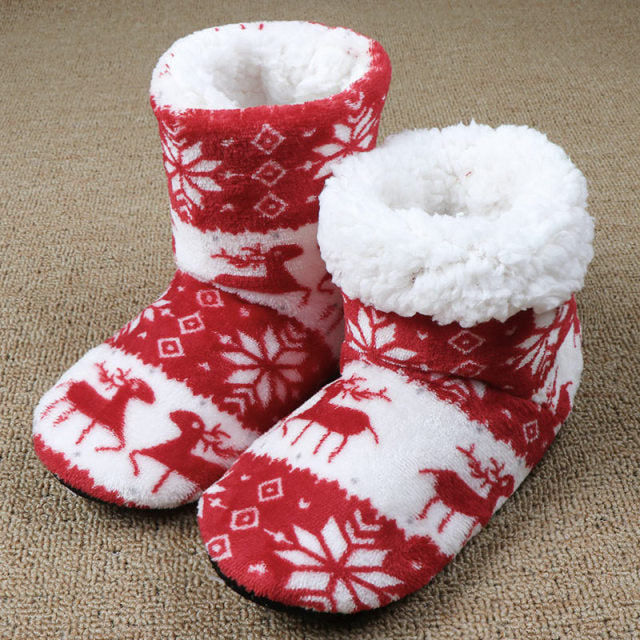 Home Slippers Women Winter Floor Shoes Christmas Elk Indoor Socks Shoes Warm Fur Slides Ladies Plush Slippers Pantoffels Dames