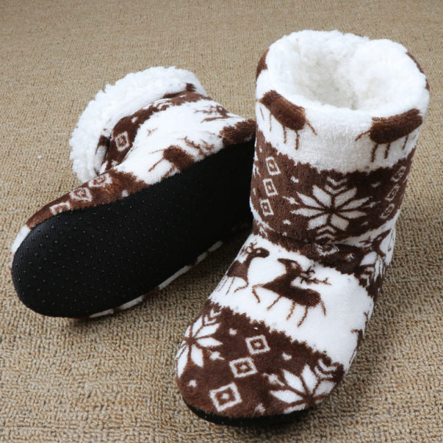 Home Slippers Women Winter Floor Shoes Christmas Elk Indoor Socks Shoes Warm Fur Slides Ladies Plush Slippers Pantoffels Dames
