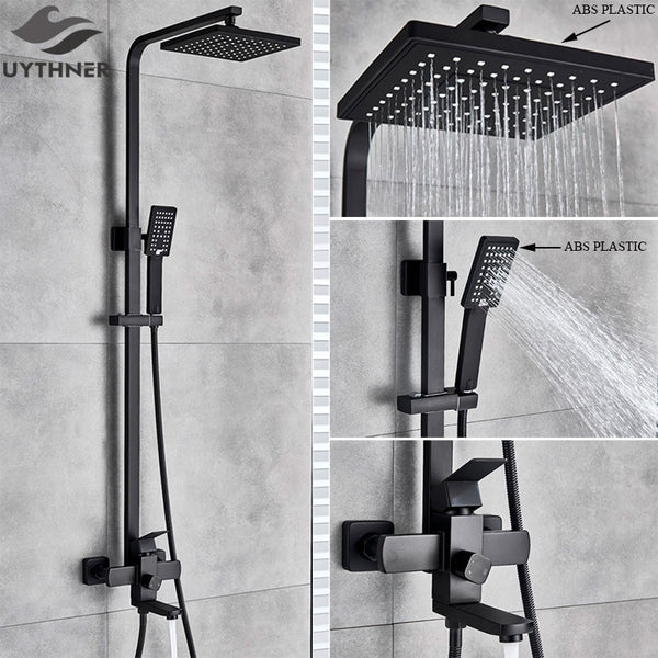 Uythner Bathroom Faucet Matte Black Rain Shower Bath Faucet Wall Mounted Bathtub Shower Mixer Tap Shower Faucet Shower Set Mixer