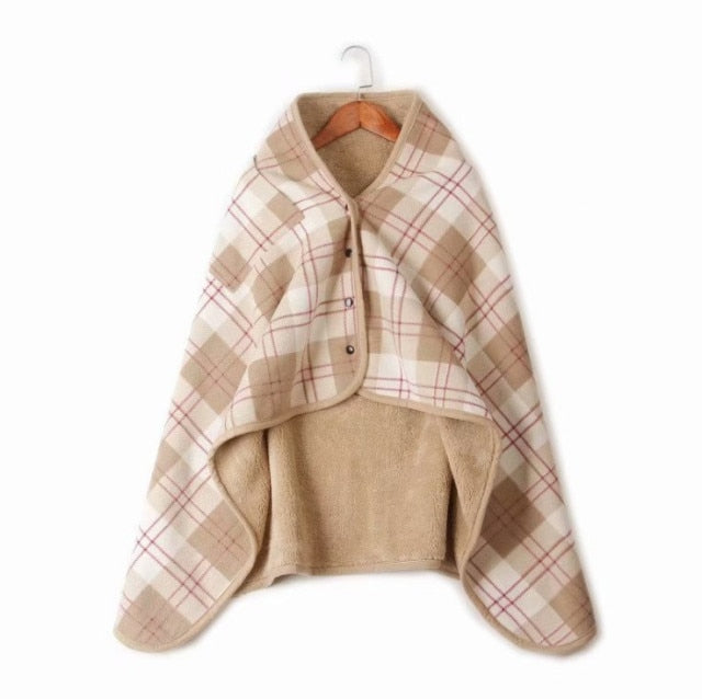 Wearable Plaid Fleece Blanket Polyester Blanket With Button Winte Warm Throws on Sofa Bed Travel Thicken Bedroom Plaids Throw Blanket