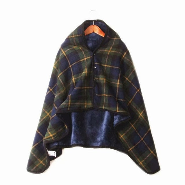 Wearable Plaid Fleece Blanket Polyester Blanket With Button Winte Warm Throws on Sofa Bed Travel Thicken Bedroom Plaids Throw Blanket