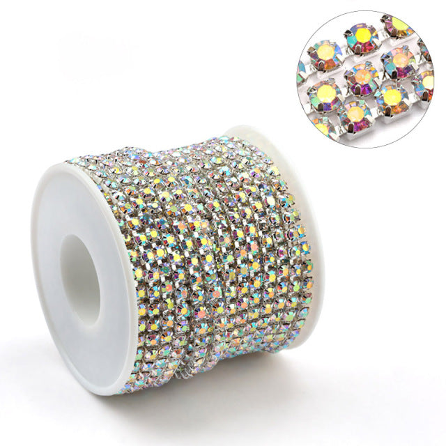 1Yard 10Yards/roll SS6-SS16 Glitter Crystal Rhinestone Chain Sew-On Glue-On For Clothes  DIY Garment Accessories trim Cup Chain