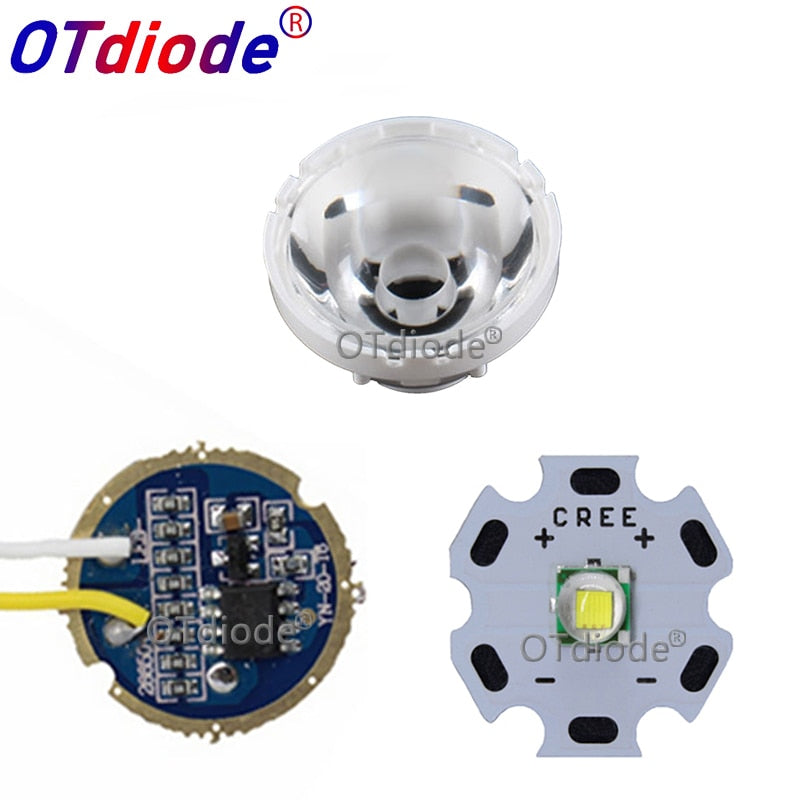 Cree XM-L LED T6 White Light with 20mm star pcb+ 3.7V 5modes led Driver +T6 10degree led Lens with Base Holder kit