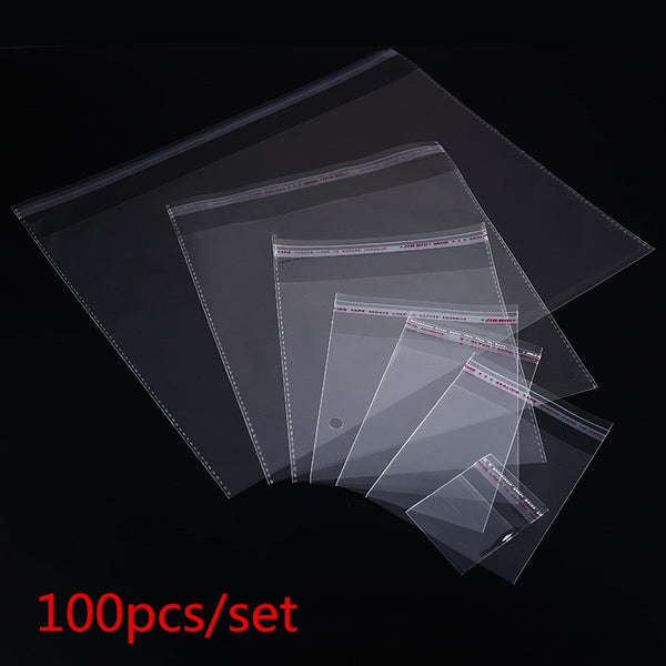 100pcs Multiple Size Clear Self-adhesive Cello Cellophane Bag Self Sealing Small Plastic Bags For Candy Packing Resealable Bag55