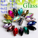 Horse Eye / Leaf Shape Glass Rhinestones With Claw Sew On Crystal Stone Strass Diamond Metal Base Buckle For Clothes