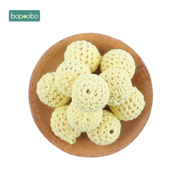 Bopoobo 20mm 10pcs Wooden Crochet Beads Chewable Beads DIY Wooden Teething Knitting Beads Jewelry Crib Sensory Toy Baby Teether