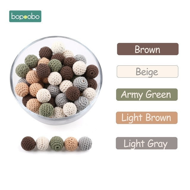 Bopoobo 20mm 10pcs Wooden Crochet Beads Chewable Beads DIY Wooden Teething Knitting Beads Jewelry Crib Sensory Toy Baby Teether