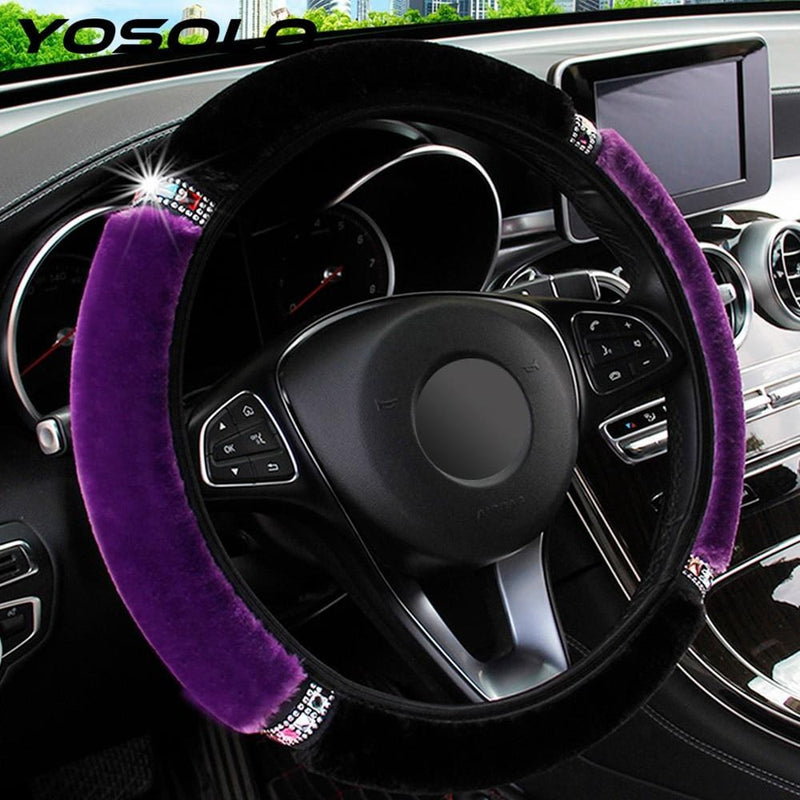 YOSOLO Universal 37-38cm Diameter Soft Plush Rhinestone Car Steering Wheel Cover Interior Accessories Steering-Cover Car-styling