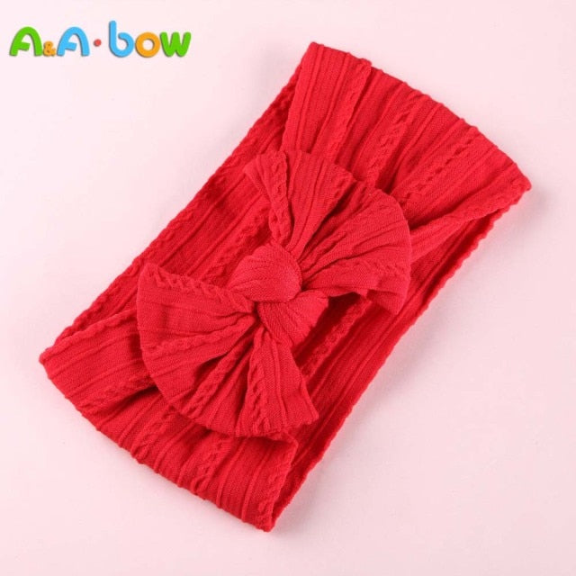 1pcs Cable Knit Nylon Bow Headwrap, One size fits all nylon headbands, wide nylon headbands, baby headbands, Knot bow headwear
