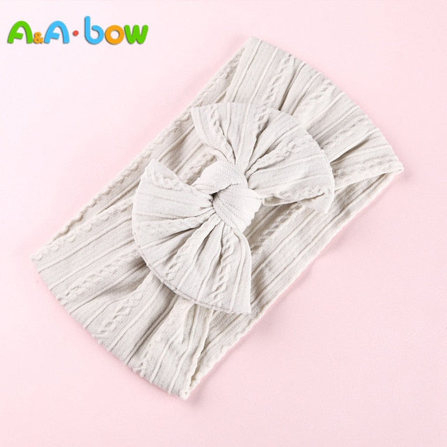 1pcs Cable Knit Nylon Bow Headwrap, One size fits all nylon headbands, wide nylon headbands, baby headbands, Knot bow headwear