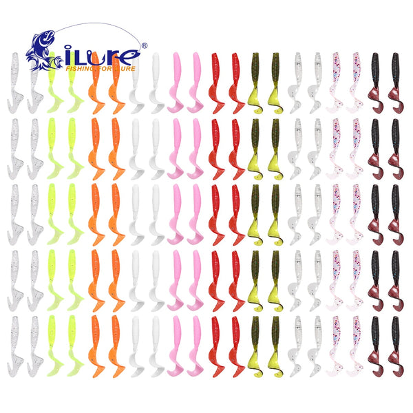 100 Pcs/lot Fishing Lures 40mm 0.4g Wobblers Carp Fishing Soft Bait Swimbait Tail Grub Lures Silicone Artificial Fishing Tackle