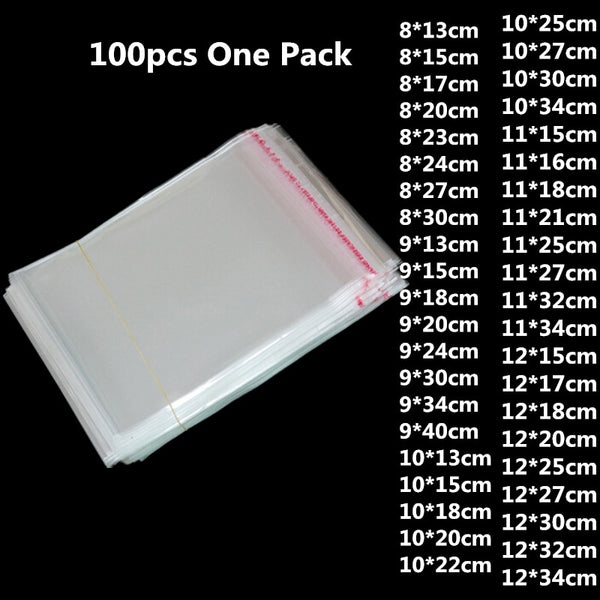 100pcs Clear Plastic Self Adhesive Bag Self Sealing Jewelry Accessories Candy Packing Resealable Gift Cookie Packaging Bag
