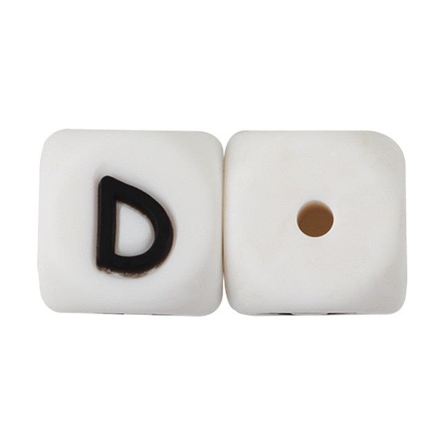 Joepada 12mm 10pcs Silicone Beads Letter Baby Teether Beads In sert Name on Pacifier Chain Clips Chewing Alphabet Beads Baby Toy