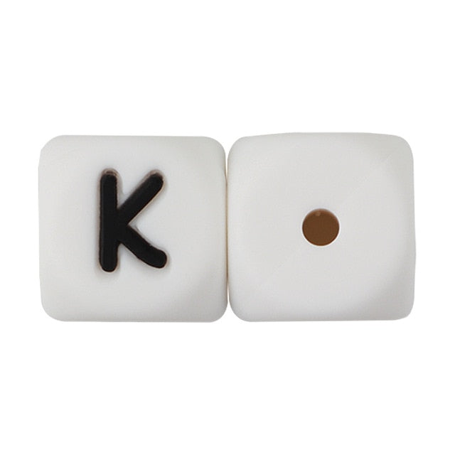 Joepada 12mm 10pcs Silicone Beads Letter Baby Teether Beads In sert Name on Pacifier Chain Clips Chewing Alphabet Beads Baby Toy