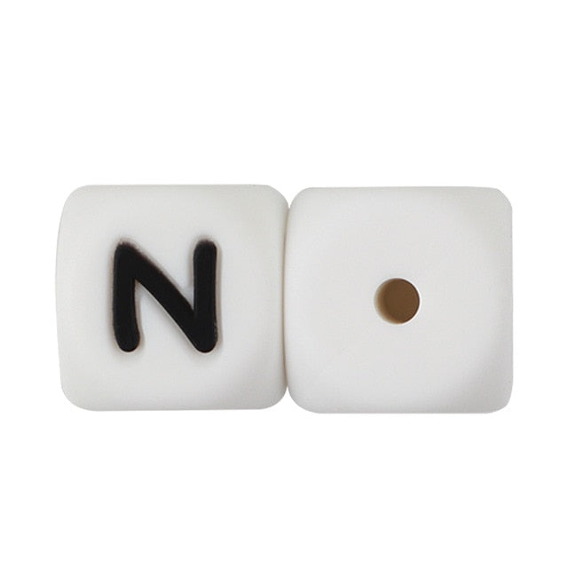 Joepada 12mm 10pcs Silicone Beads Letter Baby Teether Beads In sert Name on Pacifier Chain Clips Chewing Alphabet Beads Baby Toy