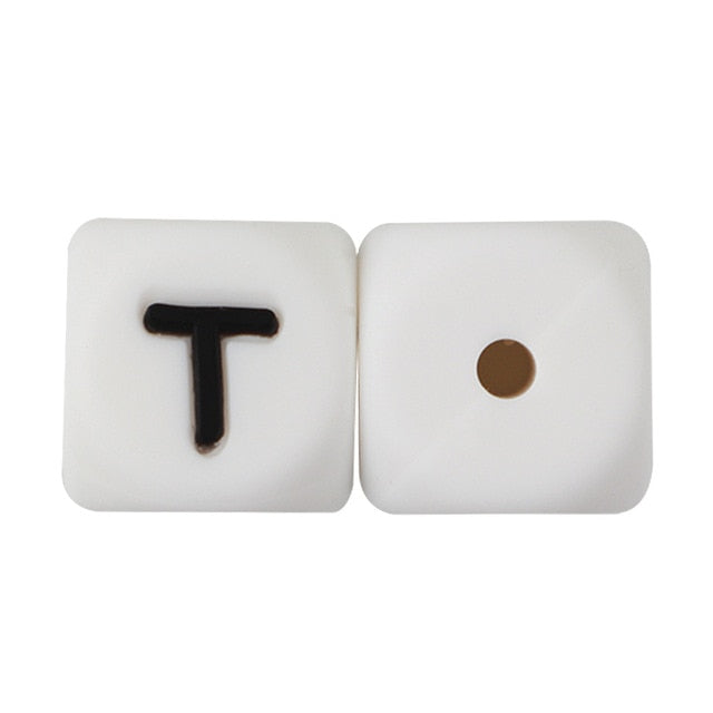 Joepada 12mm 10pcs Silicone Beads Letter Baby Teether Beads In sert Name on Pacifier Chain Clips Chewing Alphabet Beads Baby Toy