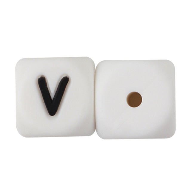 Joepada 12mm 10pcs Silicone Beads Letter Baby Teether Beads In sert Name on Pacifier Chain Clips Chewing Alphabet Beads Baby Toy