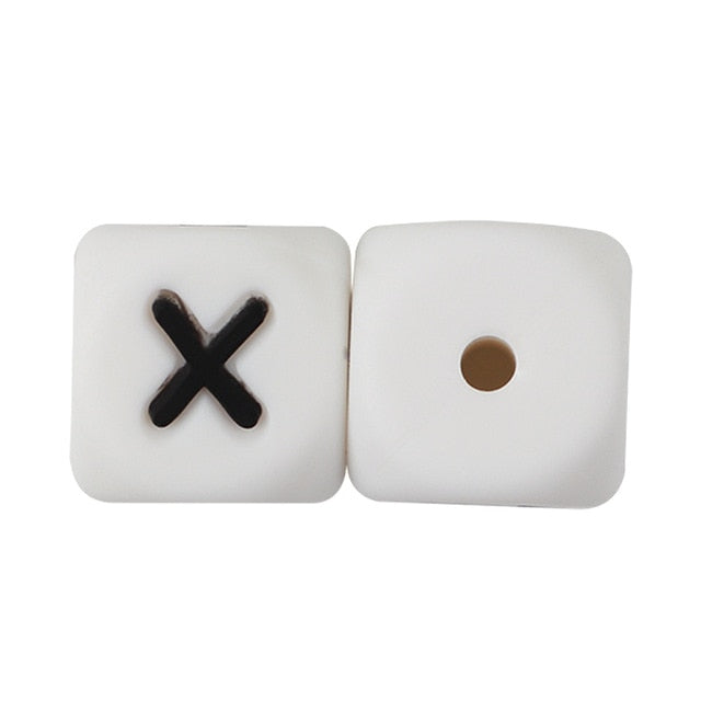 Joepada 12mm 10pcs Silicone Beads Letter Baby Teether Beads In sert Name on Pacifier Chain Clips Chewing Alphabet Beads Baby Toy