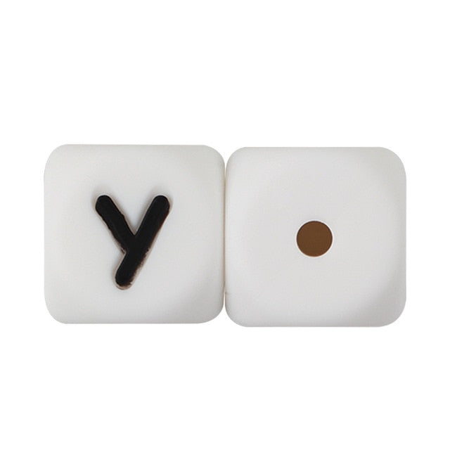 Joepada 12mm 10pcs Silicone Beads Letter Baby Teether Beads In sert Name on Pacifier Chain Clips Chewing Alphabet Beads Baby Toy