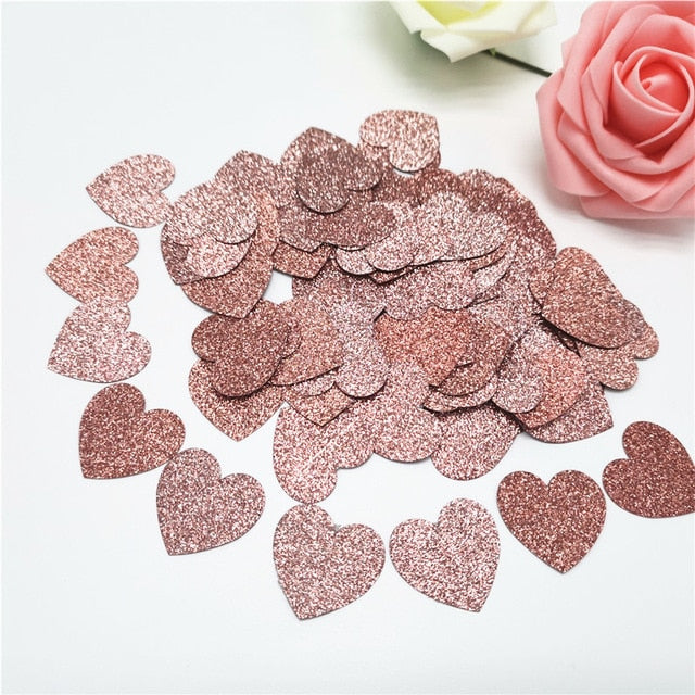 100pcs Glittler Rose Gold 3cm Heart Paper Confetti Wedding Card Paper Confettis Birthday Party Supplies Baby Shower Decor