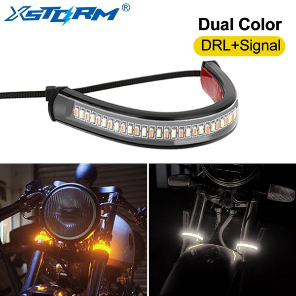 1Pc Universal LED Motorcycle Turn Signal Light & DRL Amber White Moto Flasher Ring Fork Strip Lamp Flashing blinker 12V
