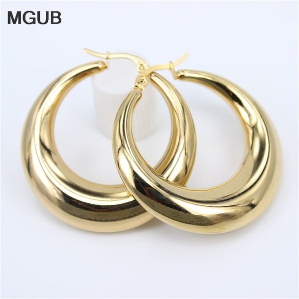 New Style 2020 Wholesale smooth Exquisite Big Circle Hoop Earrings for Women Girl Wedding Party Stainless Steel Jewelry SL020