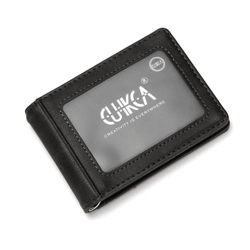 CUIKCA Unisex Rfid Wallet Purse Money Clip Women Men Metal Clip Slim Leather Wallet Business ID Credit Card Cases Travel Wallet