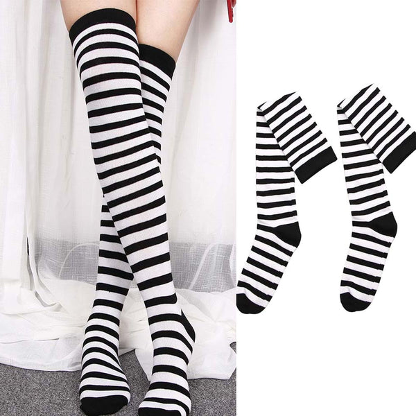 Black White Striped Long Stocking Women Warm Cotton Over The Knee Socks Sexy Thigh High Stockings Autumn Winter New 1 Pair