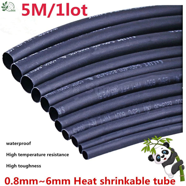 5 METER/LOT BLACK 1mm 1.5mm 2mm 2.5mm 3mm 3.5mm 4mm 5mm 6mm Heat Shrink Tubing Tube