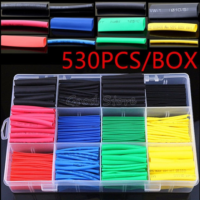 580pcs/530pcs/260pcs Assortment Electronic 2:1 Wrap Wire Cable Insulated Polyolefin Heat Shrink Tube Ratio Tubing Insulation