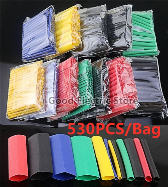 580pcs/530pcs/260pcs Assortment Electronic 2:1 Wrap Wire Cable Insulated Polyolefin Heat Shrink Tube Ratio Tubing Insulation