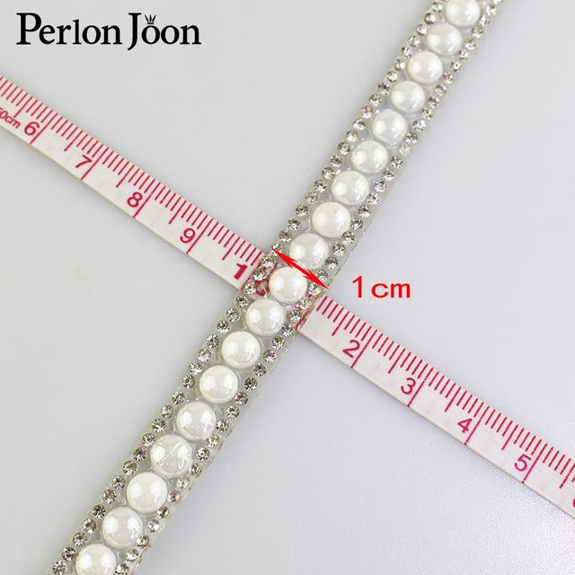 1 yard white pearl rhinestone hot fix tape ribbon glass crystal rhinestone decoration iron on shoes clothing accessories TR020
