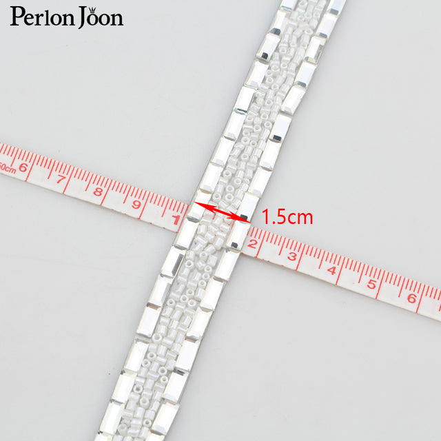 1 yard white pearl rhinestone hot fix tape ribbon glass crystal rhinestone decoration iron on shoes clothing accessories TR020