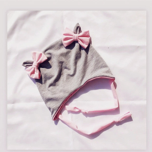 Baby Cotton Hat  Autumn Winter Children's Scarf Hat Sets  Bowknot Ear Baby Girl Boy Warm Beanies