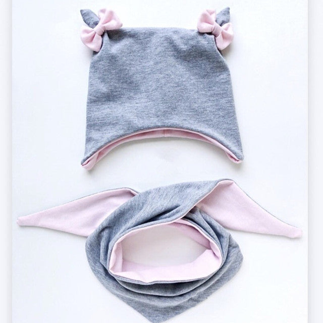 Baby Cotton Hat  Autumn Winter Children's Scarf Hat Sets  Bowknot Ear Baby Girl Boy Warm Beanies