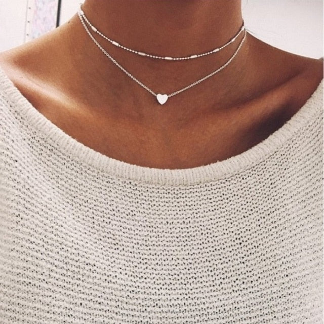Bohemian Tiny Heart Star Necklace for Women Short Chain Coin Bar Moon Pendant Necklace Gift Choker Necklace