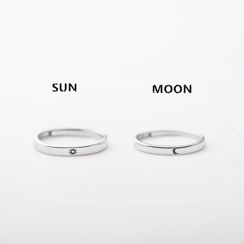 Silver Plated Simple Style Sun  Moon Adjustable Couple Rings  For Men Women Wedding Rings Jewelry Accessories