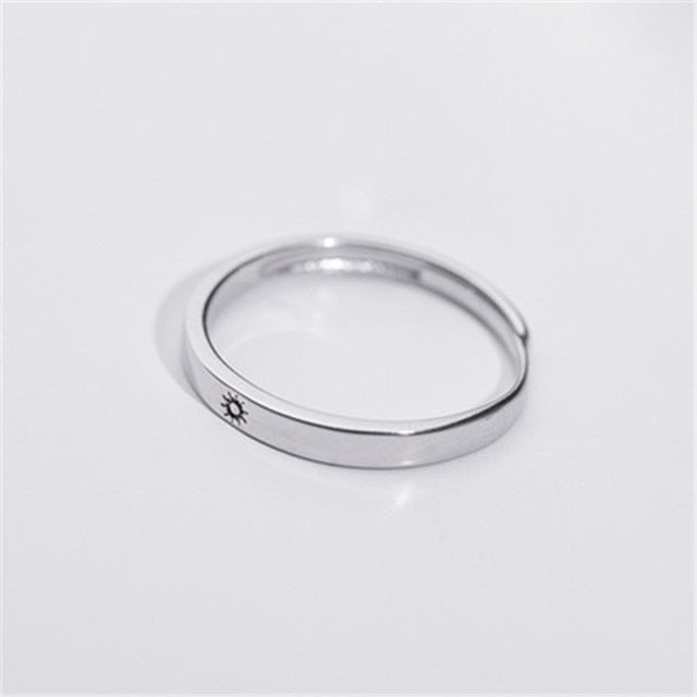 Silver Plated Simple Style Sun  Moon Adjustable Couple Rings  For Men Women Wedding Rings Jewelry Accessories