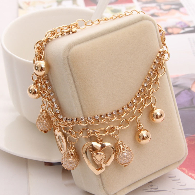 2020 New Woman Bracelets Mulitlayer Gold Color Chain Heart Bracelets & Bangles Charm Bracelets For Women Crystal Bracelets