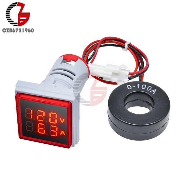 AC 50-500V 0-100A Square LED Digital Voltmeter Ammeter 110V 220V Voltage Current Meter Voltammeter Car Volt Amp Tester Detector
