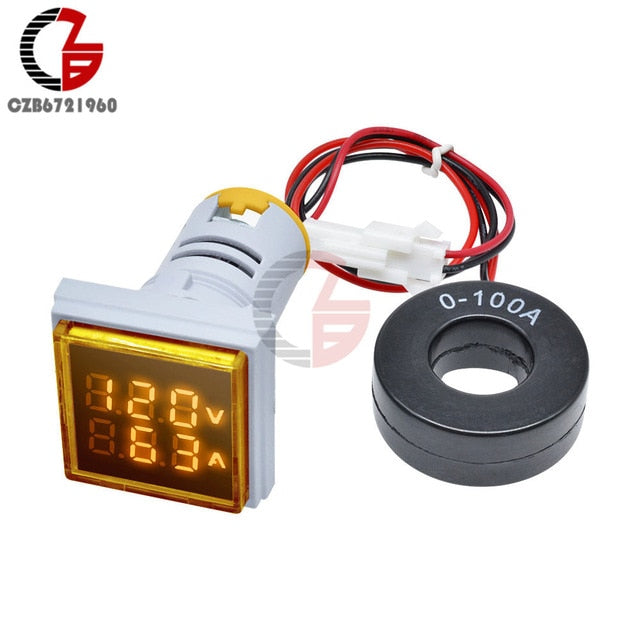 AC 50-500V 0-100A Square LED Digital Voltmeter Ammeter 110V 220V Voltage Current Meter Voltammeter Car Volt Amp Tester Detector