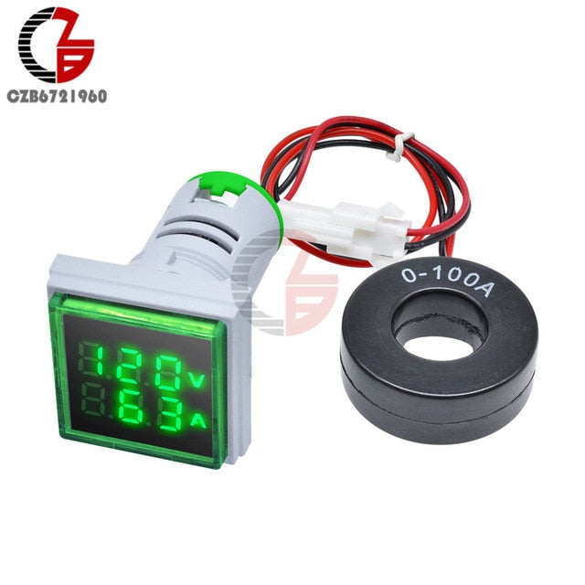 AC 50-500V 0-100A Square LED Digital Voltmeter Ammeter 110V 220V Voltage Current Meter Voltammeter Car Volt Amp Tester Detector