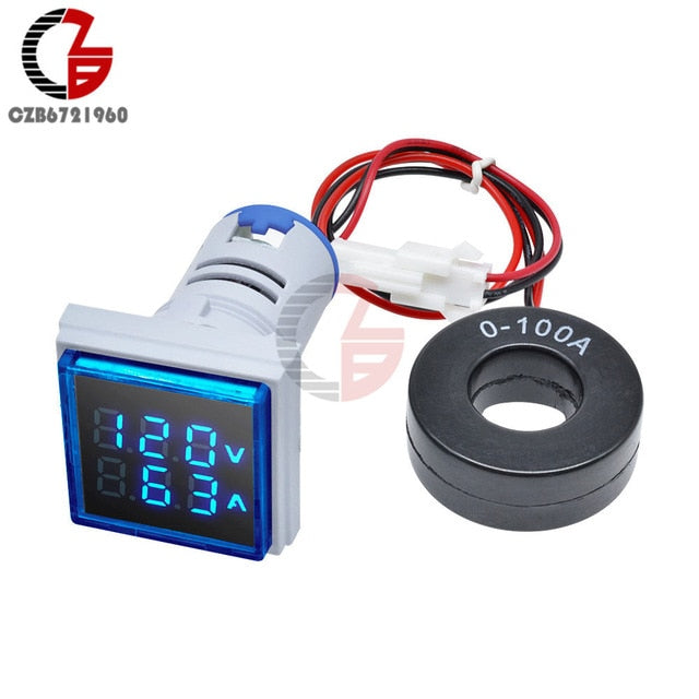 AC 50-500V 0-100A Square LED Digital Voltmeter Ammeter 110V 220V Voltage Current Meter Voltammeter Car Volt Amp Tester Detector