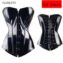 FLORATA Sexy women PVC Overbust Corset Steampunk Lingerie Top-Goth Corset Sexy Leather Waist Trainer