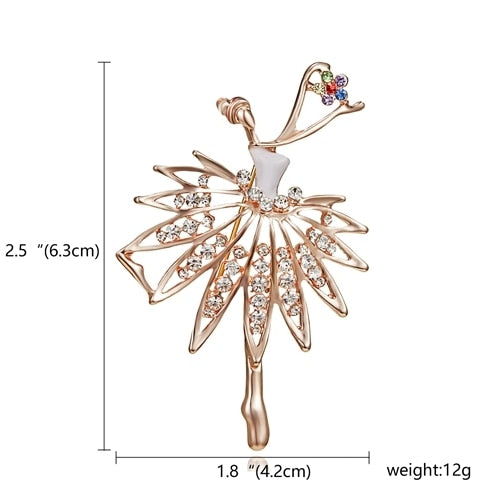 RINHOO Gymnastics Girl Flower Dancer Crystal Brooches for Women Cute Pin Bijouterie High Quality Corsage Fashion Wedding Jewelry