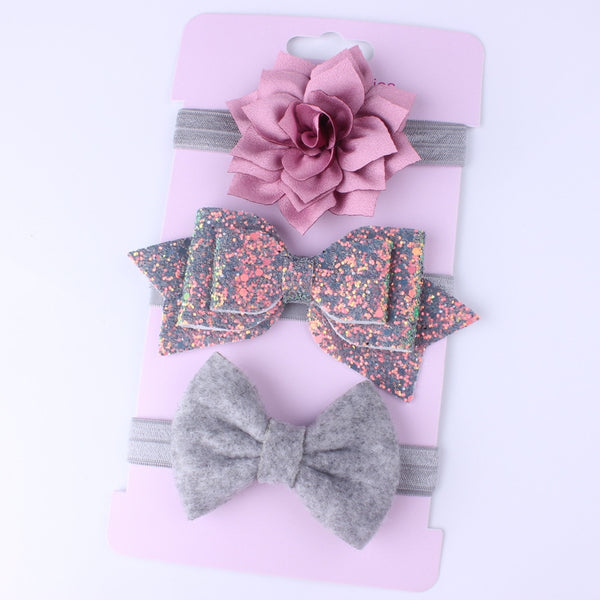 New 3pcs Baby Girls Headband Set Bow Knot Head Bandage Kids Toddlers Headwear Flower Hair Band Infant Clothing Accessories