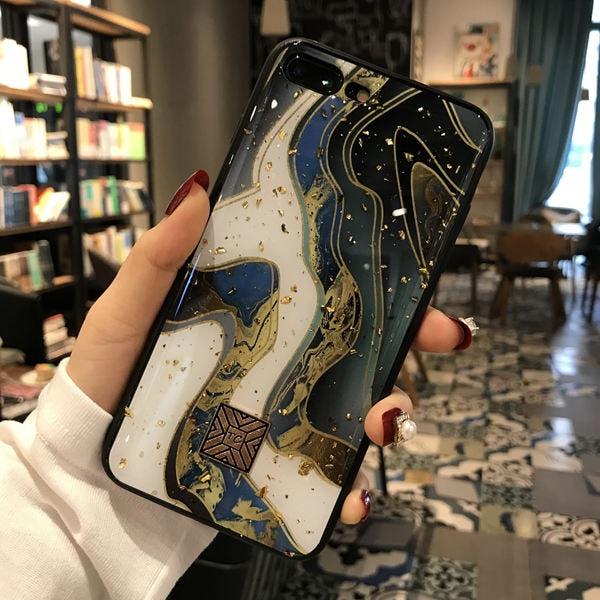 Gold Foil Marble/ Granite  Glitter Phone Case For iPhone 11 pro XS Max XR X 7 8 6 6s Plus